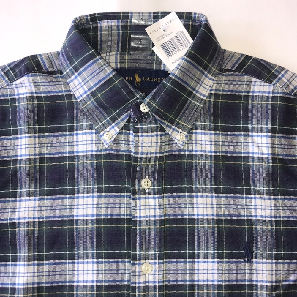 MEN RALPH LAUREN OXFORD SHIRT CUSTOM FIT GREEN/B